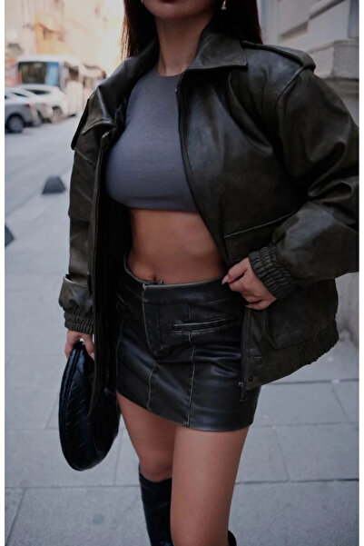 BLACK MODBLACK Artificial Leather Pilot Jacket