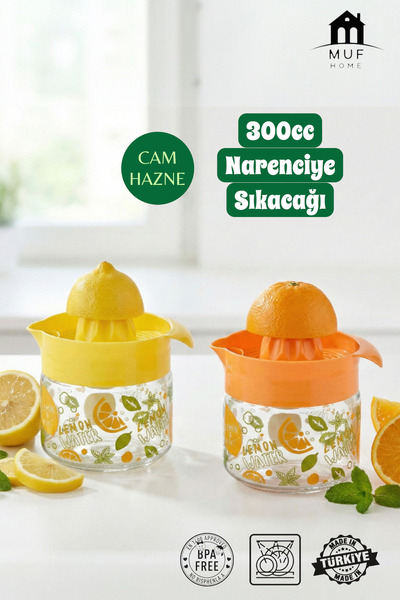 MUF HOME Practical Glass Chamber Citrus Juicer -300Cc - Patterned, Bpa-Free Lemon and Orange Juicer 1Pc