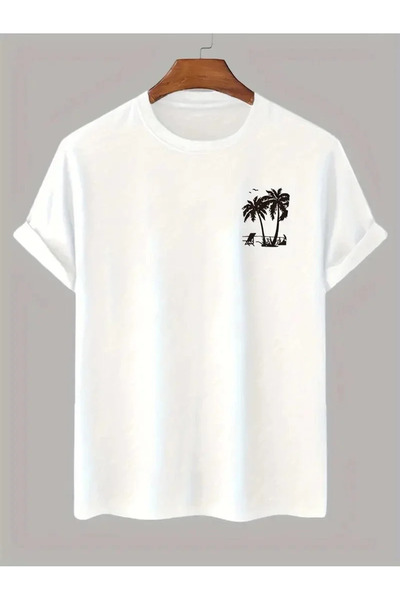 BLACK MODBLACK Meva 20/1 Compack Combed Cotton Palm Print Oversize Crew Neck ...