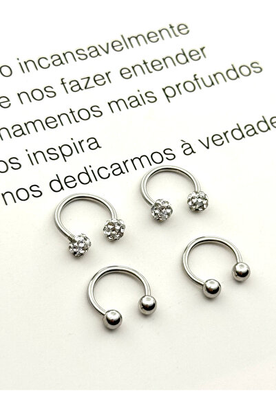 roshel 4'lü 316L Cerrahi Çelik Zirkon Taşlı Kıkırdak Dudak Burun Septum Tragu...