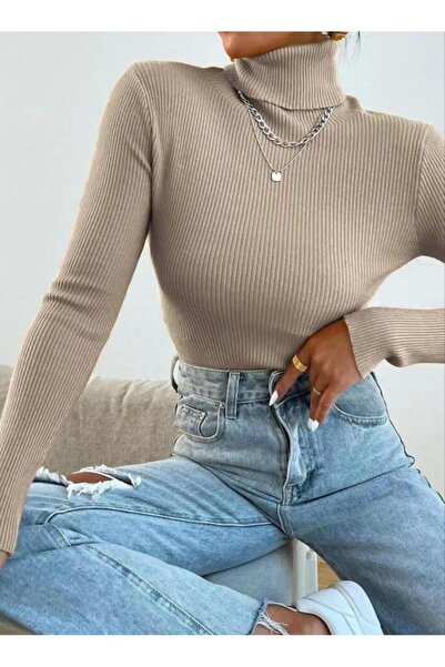 ÖZ PAMUK Pulover lung tricotat cu guler înalt