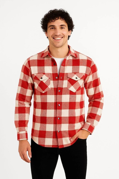BLACK MODBLACK Men's Woodcutter Shirt – Long Sleeve, Fleece-Lined Fabric, Checked Pattern, Regular Fit, with Cuffs, Chic
