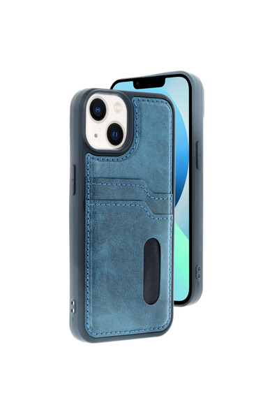 Twin Store حافظة آيفون 14 حافظة جلدية مع حامل بطاقات سارة - أزرق داكن