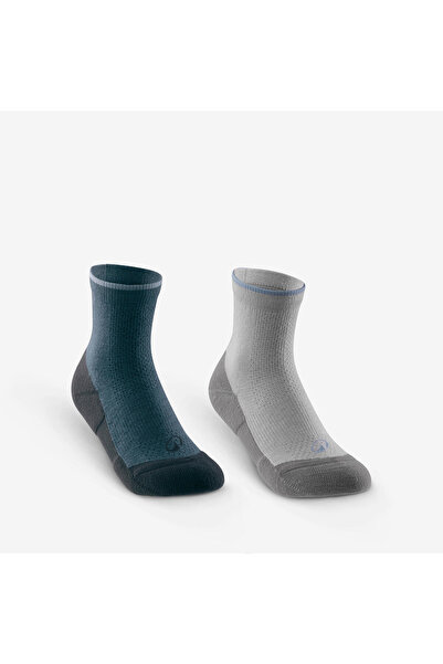 Decathlon Quechua Çocuk Outdoor Çorap - Orta Boy Konçlu - Gri - 2 Çift - Hike...