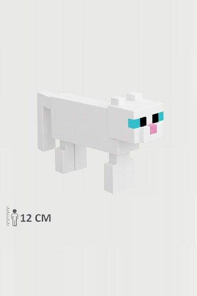 FigürDizayn Minecraft Kedi Cat Beyaz Hareketli Kuyruklu Eklemli Figür