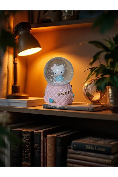 Online Hello Kity pilli Işıklı Müzikli Sulu polyester 12 cm *8,5 cm Kar Küresi