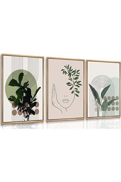 ALAYRA International 3Pcs Boho Abstract Line Art Green Plant Canvas Prints fr...