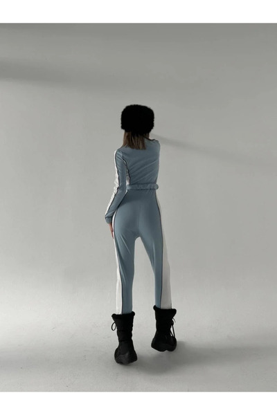 BLACK MODBLACK Belt-Detail Zippered Jumpsuit - Baby Blue