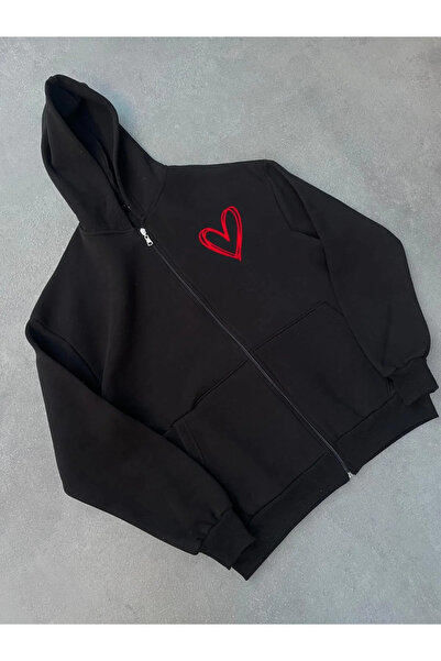 BLACK MODBLACK Three Thread Printed Zippered Ka Hooded Irka - Black