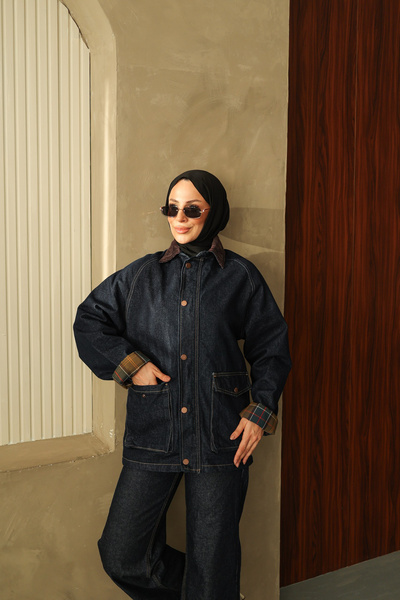 By Pommes Life Women's Collar Detailed Snap-On Jeans Jacket