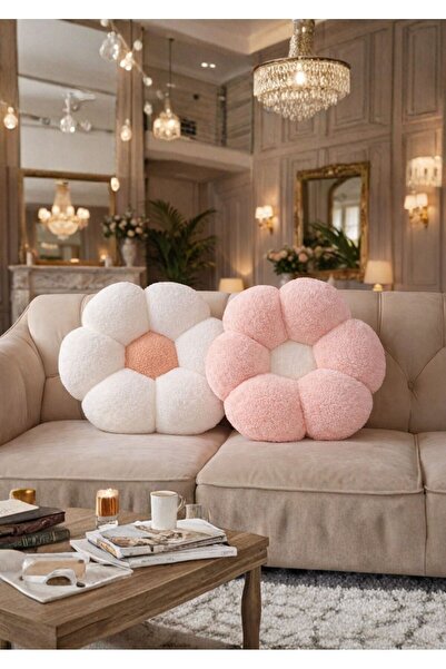 TrendTopic Dekoratif İkiz 37 Cm Elyaf Dolgulu Papatya Kırlent Yastık Minder