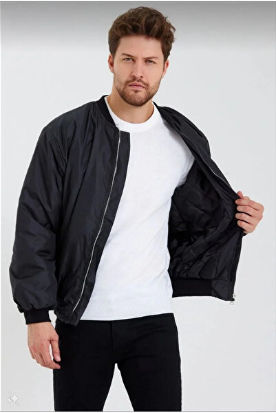 BLACK MODBLACK Unisex Black Bomber Jacket – Water-Repellent Fabric, Quilted L...