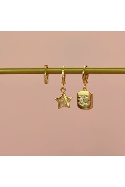 Heppii Sky Themed 3-Piece Earring Set – Zircon Stone Hoop, Star and Moon Figure Earring Set