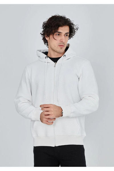 BLACK MODBLACK Unisex Full Zipper Hooded Sweatshirt - White