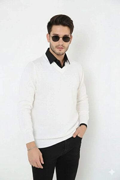 BLACK MODBLACK Men's V-Neck Knitwear Sweater Soft Textured Cotton Thin Weavin...