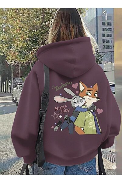 CLASSY.MODA Unisex Oversized Zootopia Nick & Judy Printed Hooded Sweatshirt