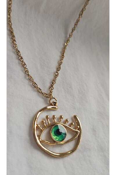 MITH SB TAKI Stainless Steel Chain Green Eye Plate Necklace-Gold