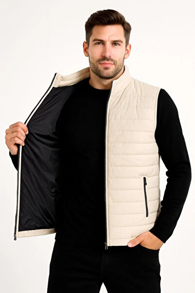 BLACK MODBLACK Men's Puffer Zippered Vest Water-Repellent Quilted Lining Fabr...