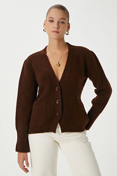 Ritnice Women's Alexa Tok Textured Brown Pocket Cardigan