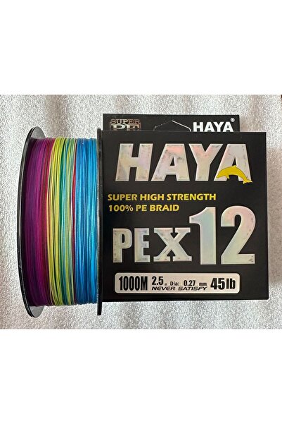 Haya خيط صيد PEX12 مكون من 12 جديلة - 1000 متر 0.27 مم 45 رطل متعدد الألوان