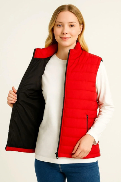 BLACK MODBLACK Women's Inflatable Zippered Vest Water-Repellent Quilted Linin...