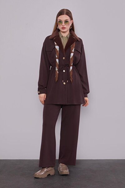 Levidor Brown Double-Breasted Fur Collar Double Suit