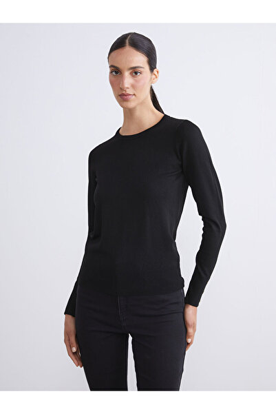 LC Waikiki Pulover negru pentru femei, cu gât rotund