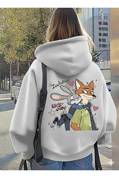 CLASSY.MODA Unisex Oversized Zootopia Nick & Judy Printed Hooded Sweatshirt