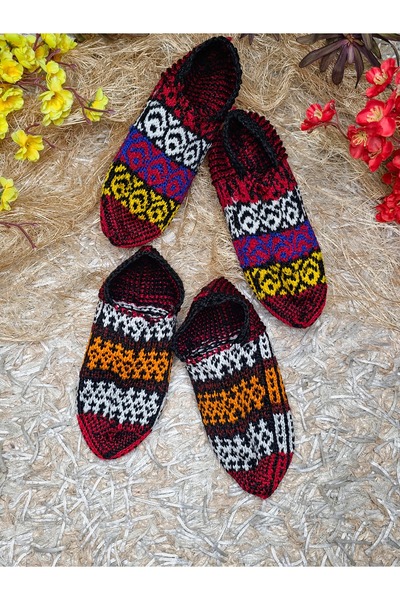 Butik Gültürkmen 2 Adet El Örgüsü Türkmen yöresel nakışlı Patik %100