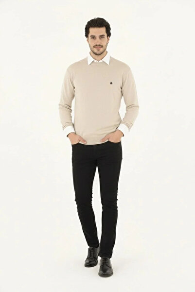 BLACK MODBLACK Men's Circular Neck Embroidered Knitwear Sweater, Soft Texture...