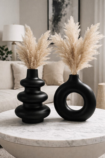 Sisay Home Set de vaze decorative negre moderne |   Pampas cu flori |   Decor...
