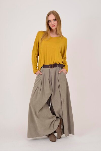 Marjinal Kadın Kemer Detaylı Kadife Palazzo Pantolon