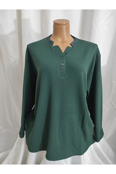 DİLEĞİM BUTİK BÜYÜK BEDEN V YAKA YUMUŞAK ESNEK TRİKO BLUZ