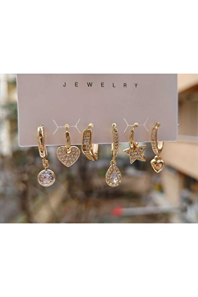 Tuel أقراط متعددة من الفولاذ الذهبي مرصعة بحجر الزركون