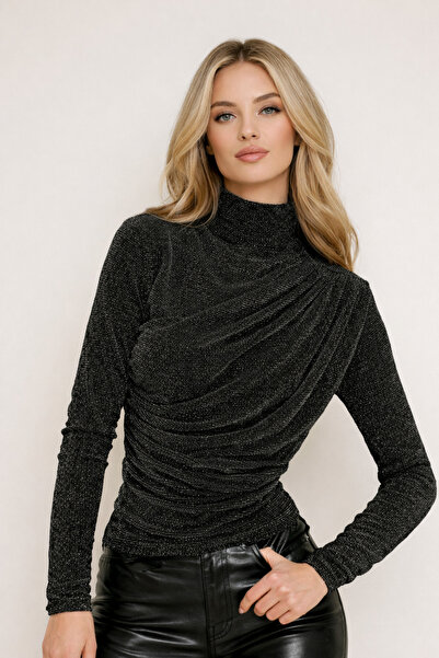 CAZİBE Likralı simli bluz