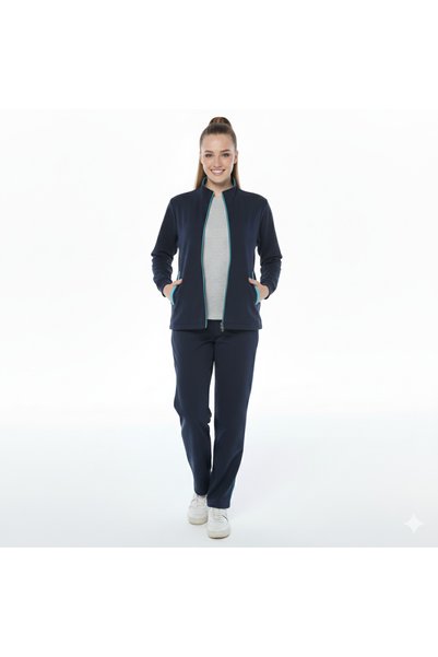ASN concept Women's Piped Navy Blue Tracksuit Set (with Plus Size Option)