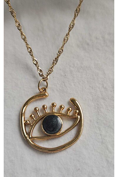 MITH SB TAKI Stainless Steel Chain Black Eye Plate Necklace-Gold