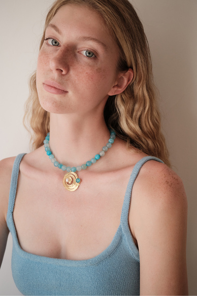 Sally Jewels Blue Quartz Spiral Doğal Taş Kolye
