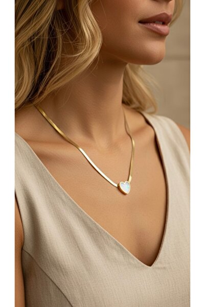 İNN JEWELLERY 316L Steel Necklace Tarnish-Free Antiallergic Pearlescent Heart-Shaped (2 Years Importer Warranty)