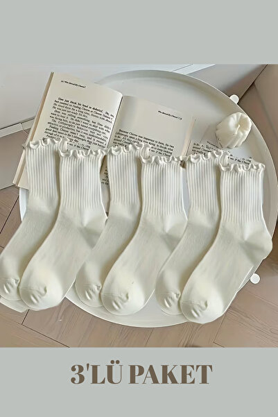 MODASFORM 3 Çift Kadın Fırfırlı Lastiksiz Dikişsiz Kadın Soket Çorap Tenis Ko...