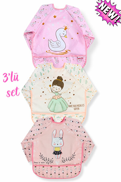 Apronica 3'LÜ SET PRENSES-TAVŞAN-KUĞU DESEN GİYİLEBİLİR SIVI GEÇİRMEZ MAMA VE...