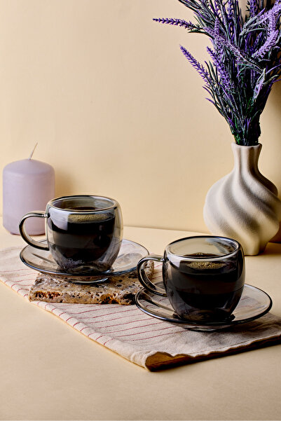 Perotti Smoked Double Wall Coffee Cup 90 ml 4 Piece Set