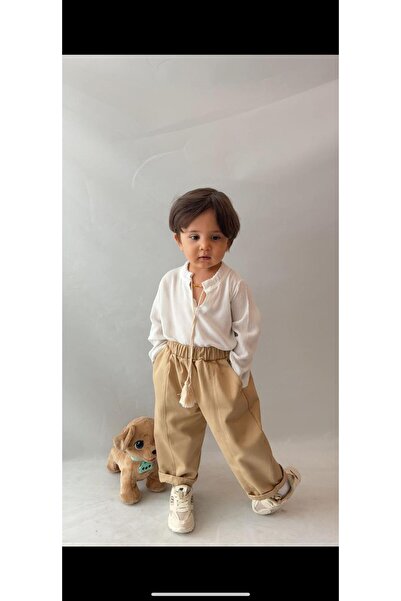 bohemiankids baby wear Pantaloni din Gabardină pentru băieți cu buzunare, Blu...