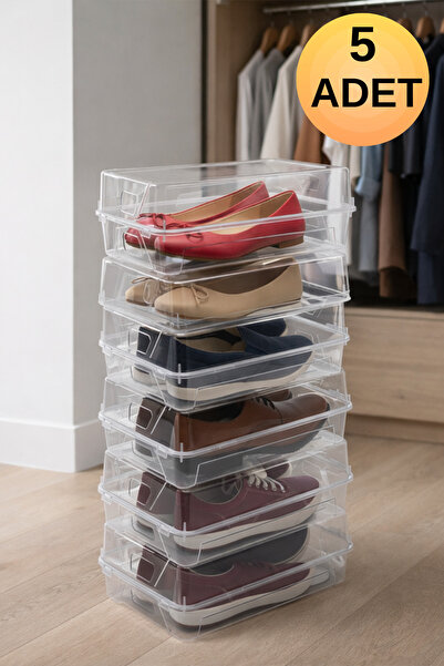 DOVİHOME 5 Adet Şeffaf Steril Büyük Boy Ayakkabı Saklama Düzenleyici Set