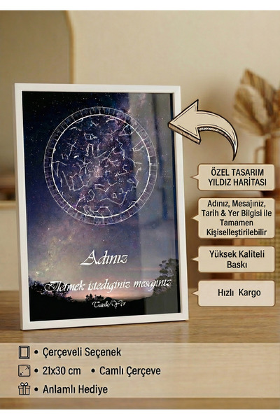 botanica Kişiye Özel Yıldız Haritası - Sevgiliye Sevgililer Günü Hediyesi Çer...