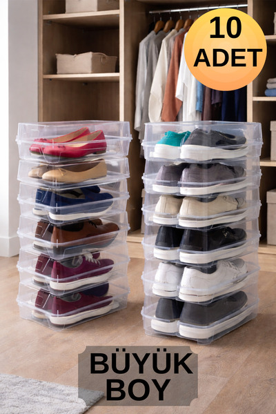 DOVİHOME 10 Adet Şeffaf Steril Büyük Boy Ayakkabı Düzenleyici Organizer