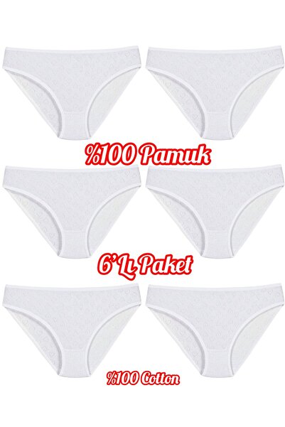 Özten İç Giyim 6-Pack 100% Cotton Breathable Fabric Heart Women's Bikini Pant...