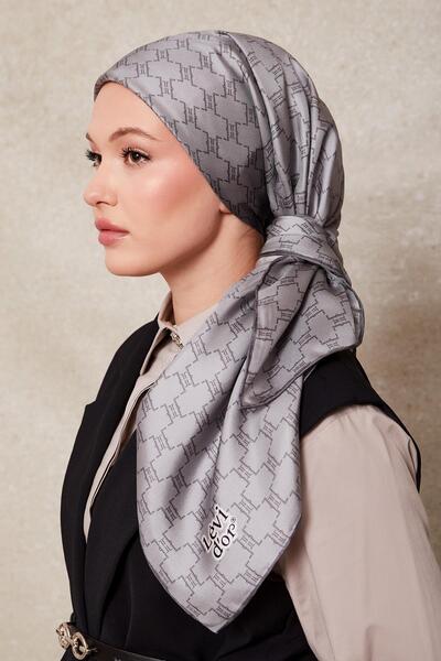 Levidor Gray Honeycomb Pattern Twill Silk Scarf