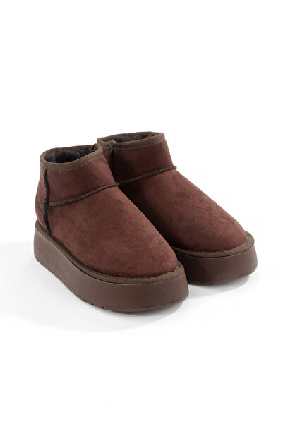 Rella Shoes Faux Fur Inside Detailed Faux Leather Brown Suede Thick Sole Comf...
