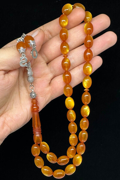 Fabula Silver Kişiye Özel Harfli Yansımalı Sıkma Kehribar Tesbih